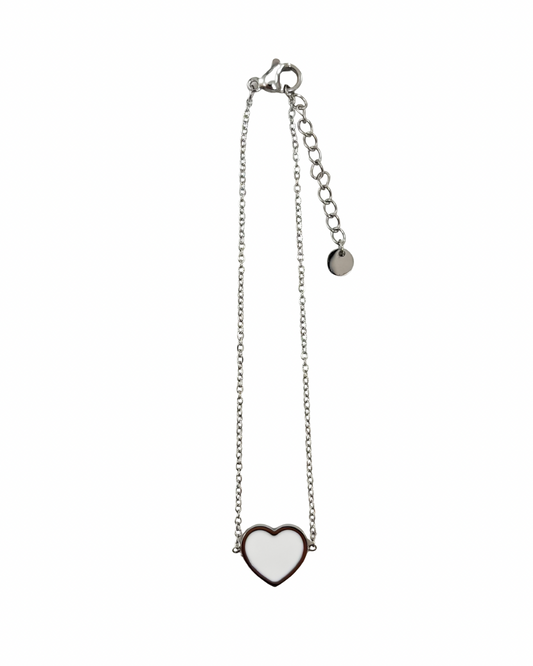 Pulseira Coração Branco Prateado