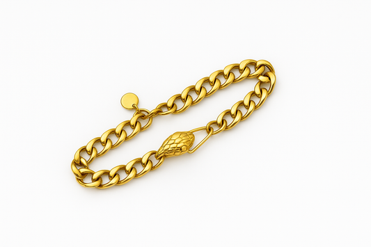 Pulseira Serpente | Dourado com Pedra Verde | Aço Inoxidável