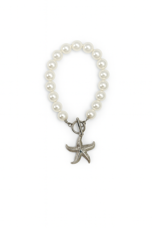 Pulseira Estrela do Mar | Prateado | Pérolas e Aço Inoxidável
