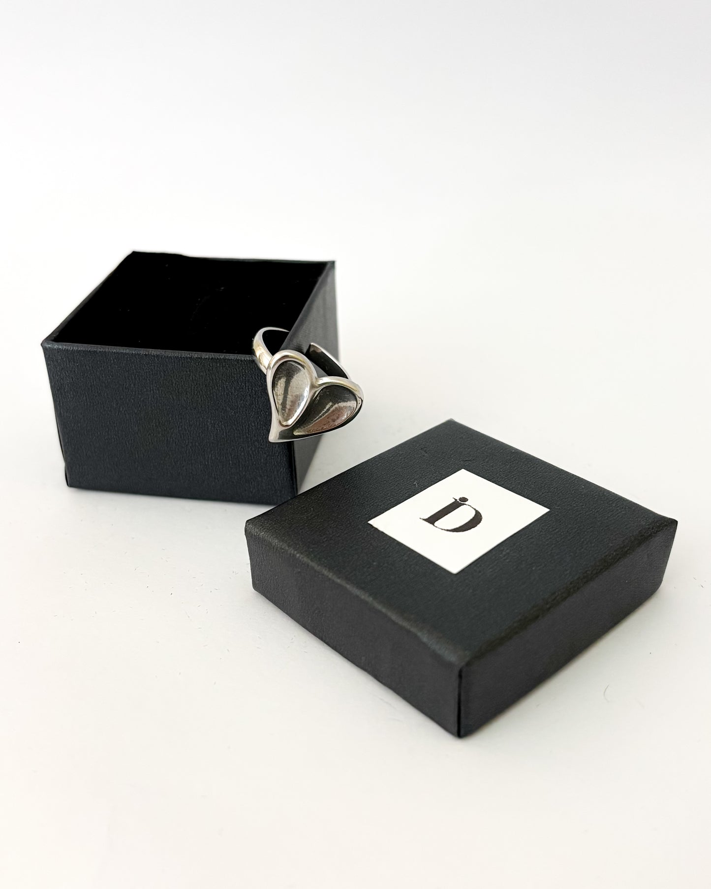 anel coração prateado ajustável aço inoxidável