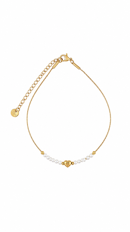 Pulseira de Pé Coração Pérola Dourado ou Prateado