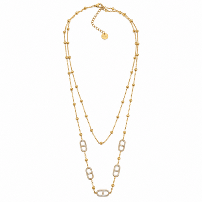 Colar Duplo Elos Brilhantes Dourado ou Prateado