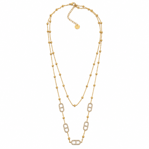 Colar Duplo Elos Brilhantes Dourado ou Prateado