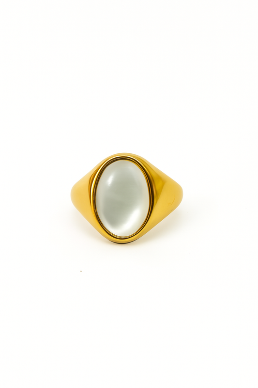 Anel Oval Madrepérola Numerado | Dourado | Aço Inoxidável