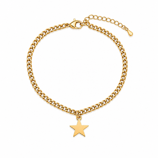 Pulseira em Aço Estrela com Gravação a Laser Dourado