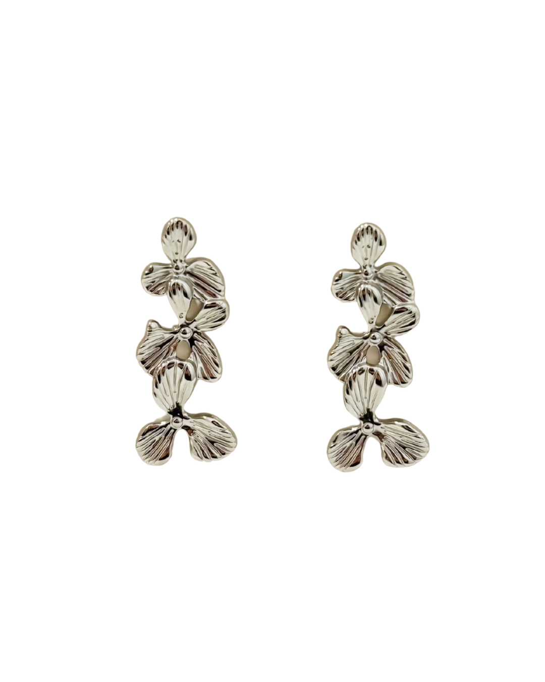 brincos flores prateado aço inoxidável