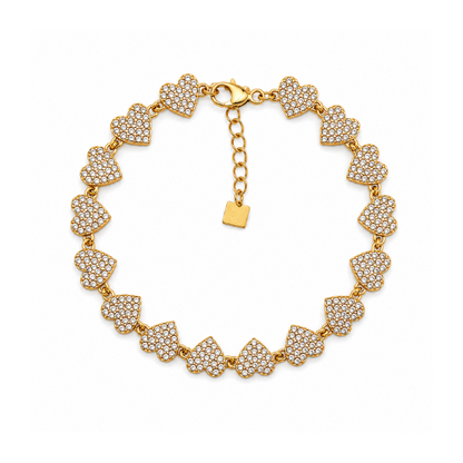 Pulseira Corações Brilhantes Dourado ou Prateado