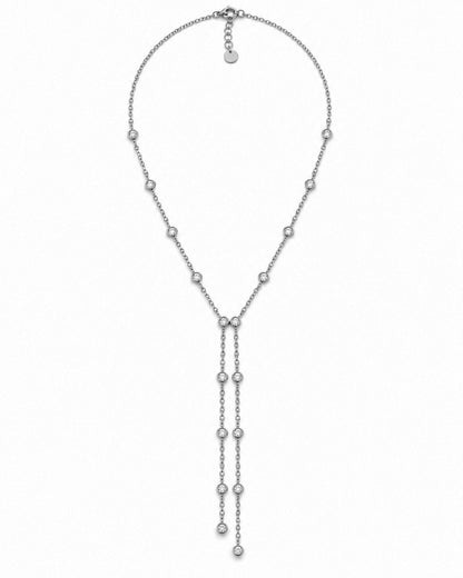 Colar Gravata Duplo Brilhantes Dourado ou Prateado