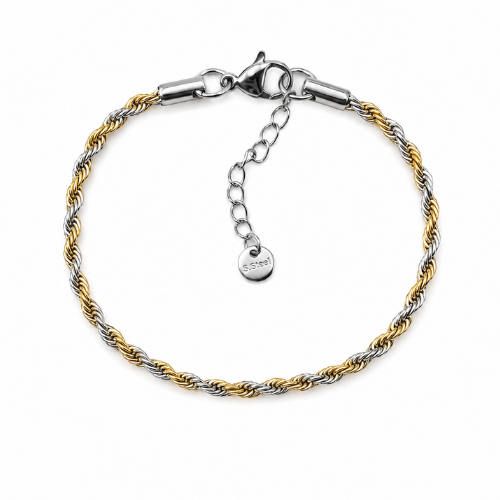 Pulseira Malha Torcida Fina Dourado, Prateado ou Mix