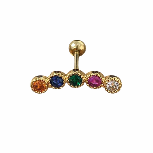 Piercing Bolinhas Coloridas Dourado