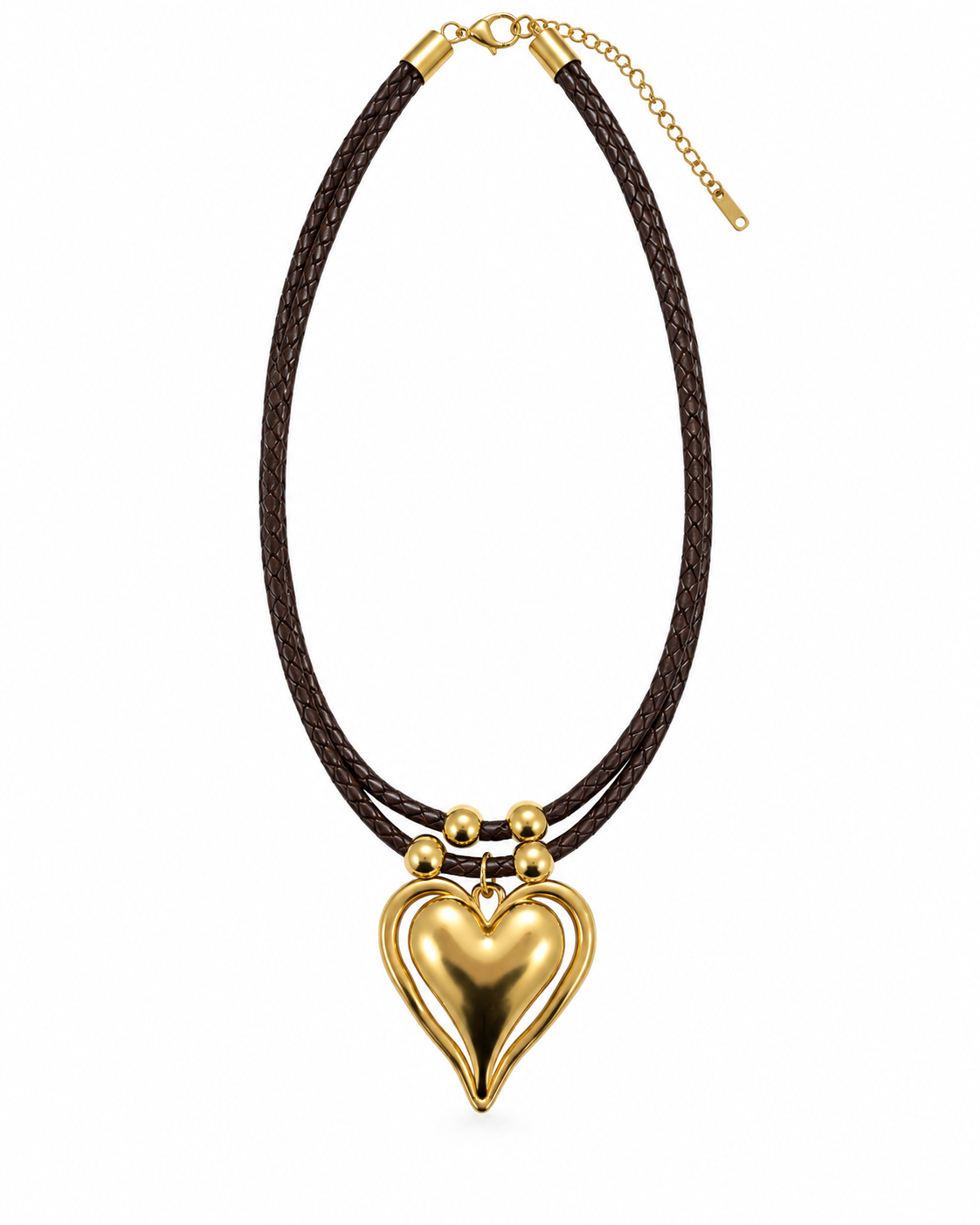 Colar Cordão Preto e Coração Dourado