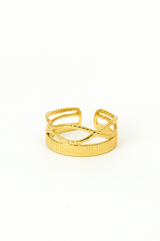 Anel Entrelaçado Ajustável | Dourado | Aço Inoxidável