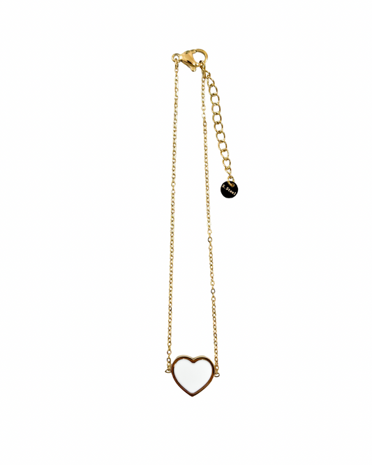 Pulseira Coração Branco Dourado