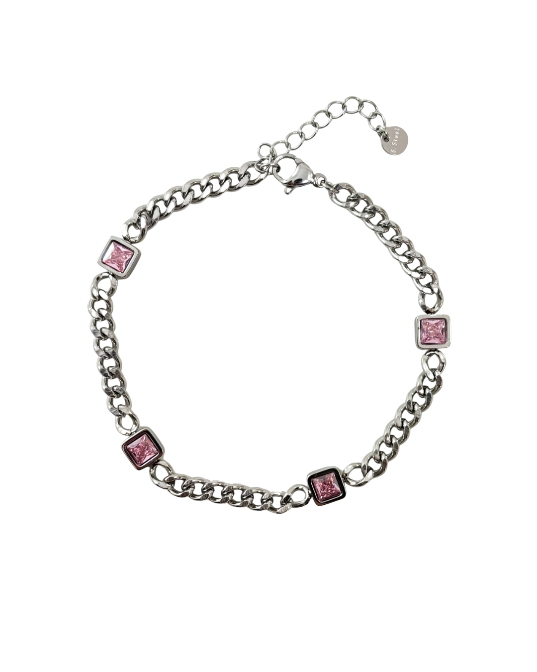 Pulseira Corrente Rosa Prateado