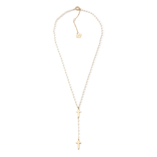 Colar Terço Pérolas Dourado