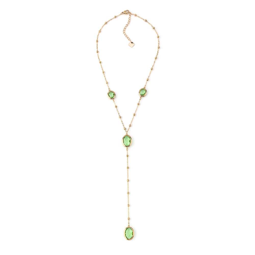 Colar Gravata Pedra Colorida Dourado