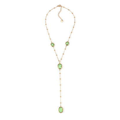 Colar Gravata Pedra Colorida Dourado