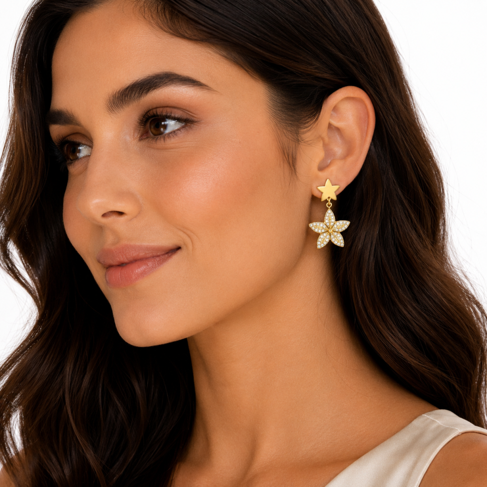 Brincos Estrela Brilhantes Dourado ou Prateado