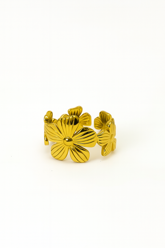 Anel Flores Ajustável | Dourado | Aço Inoxidável
