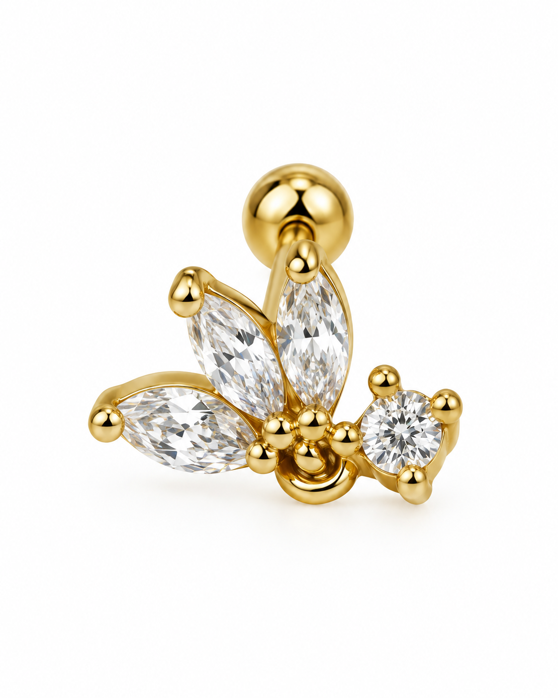 Piercing Folhas com Pendente Brilhante Dourado ou Prateado