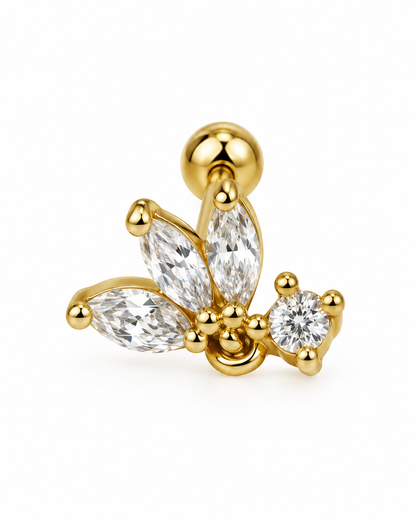 Piercing Folhas com Pendente Brilhante Dourado ou Prateado