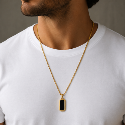 Colar Masculino Pendente Preto Dourado ou Prateado