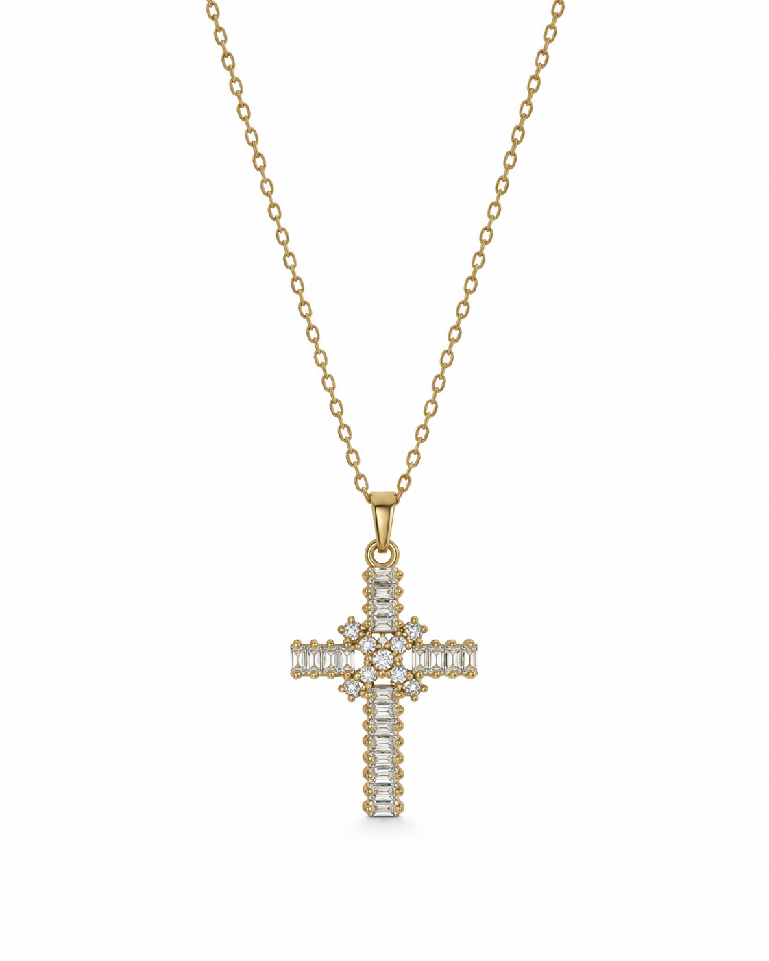 Colar Cruz Brilhantes Dourado ou Prateado