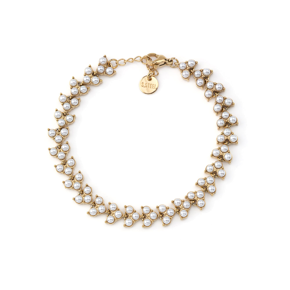 Pulseira Folhas e Mini Pérolas Dourado ou Prateado