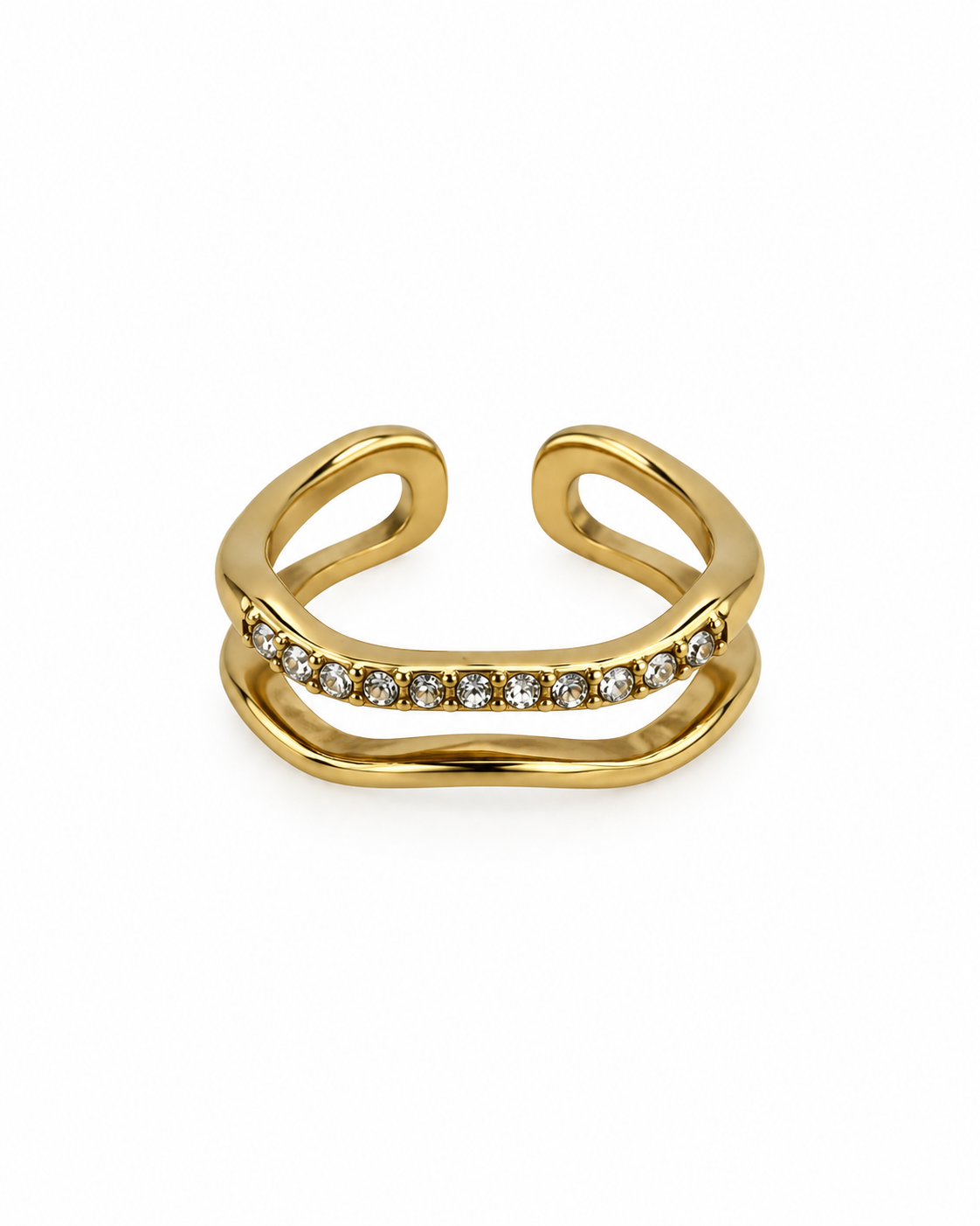 Anel Duplo Brilhantes Dourado ou Prateado
