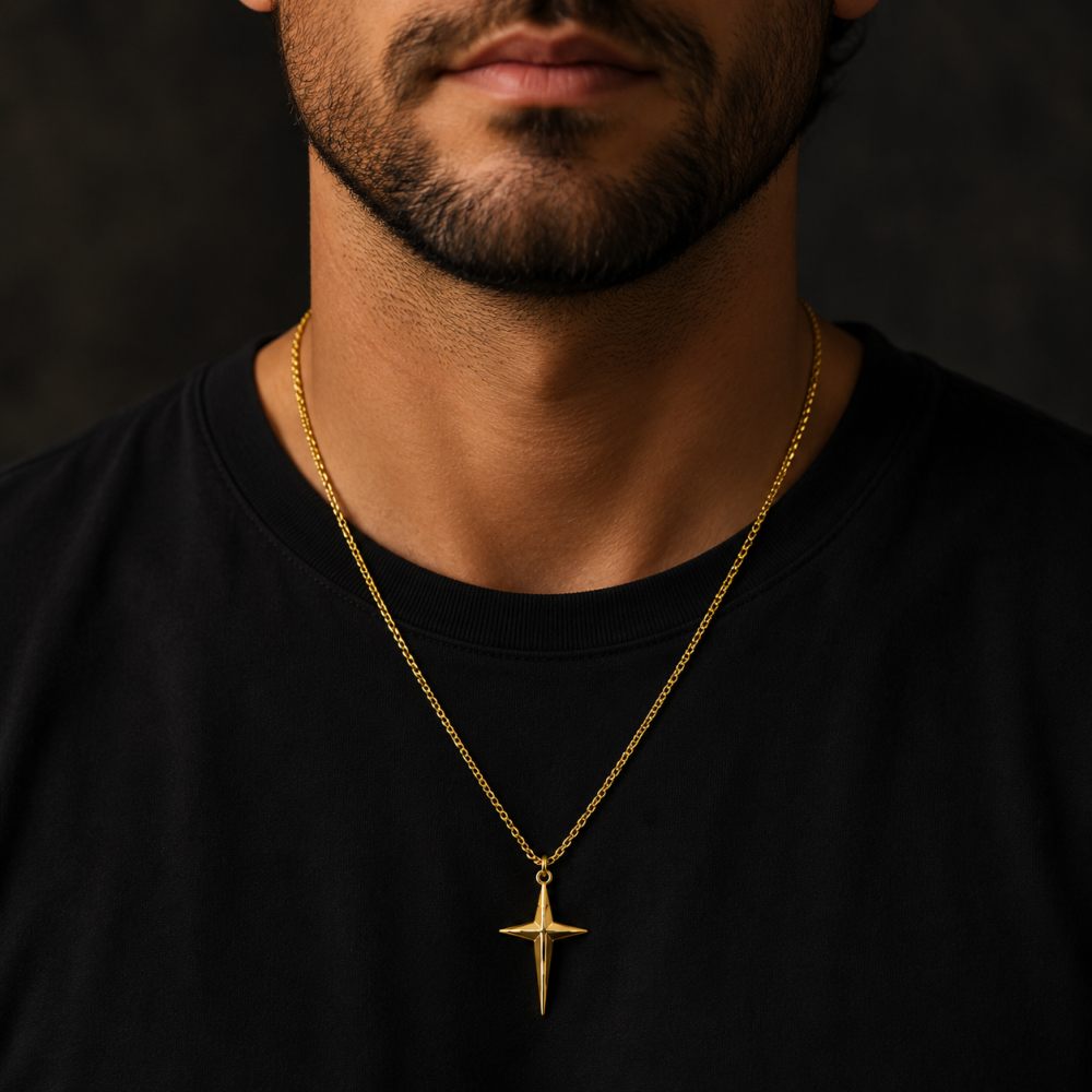 Colar Masculino Estrela Dourado ou Prateado