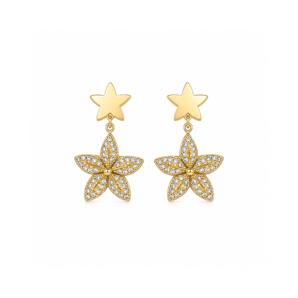 Brincos Estrela Brilhantes Dourado ou Prateado