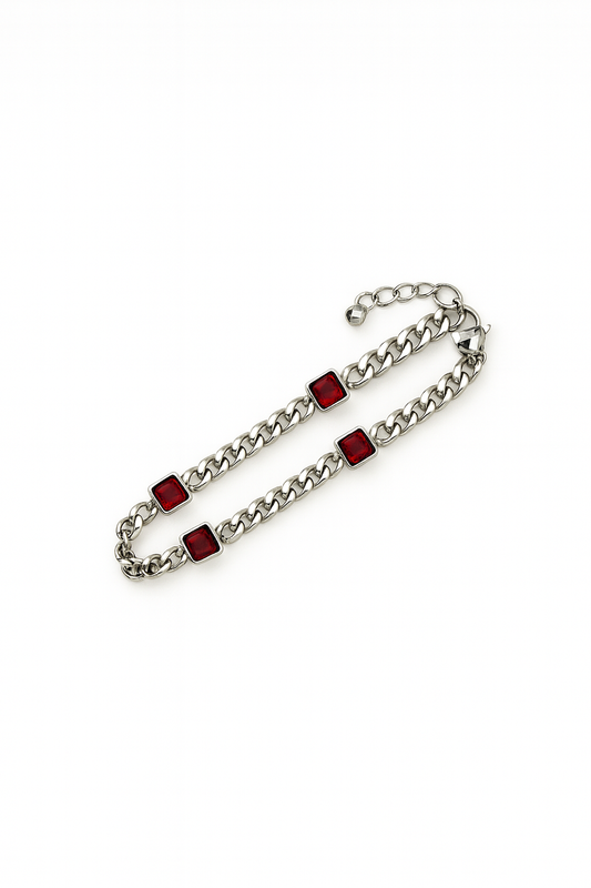 Pulseira Corrente | Prateado com Vermelho ou Verde | Aço Inoxidável