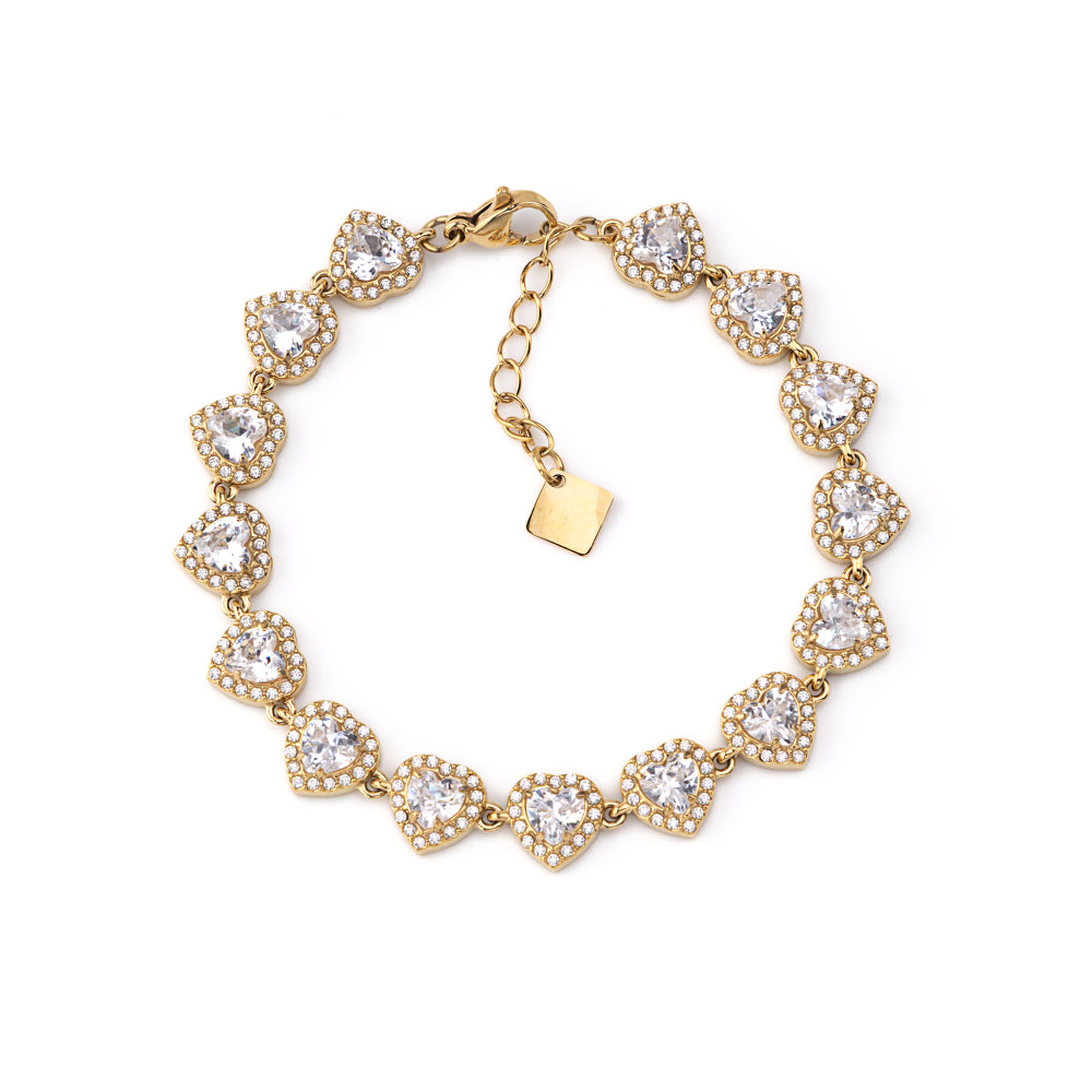 Pulseira Corações Brilhantes Dourado ou Prateado