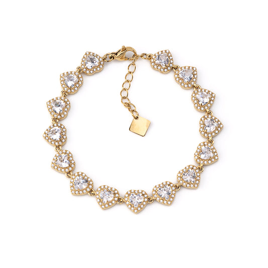 Pulseira Corações Brilhantes Dourado ou Prateado