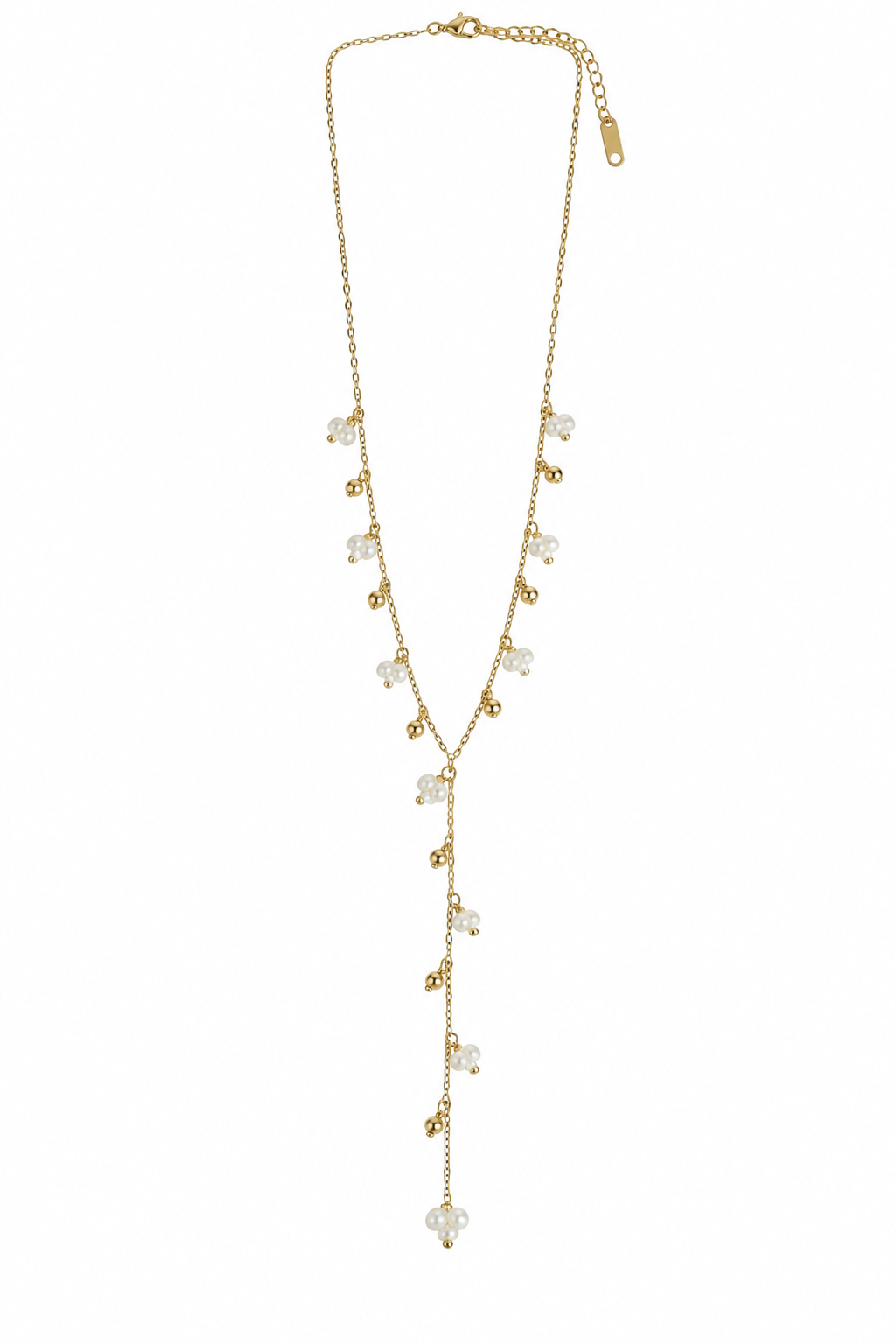 Colar Gravata Pérolas e Pendentes Dourado ou Prateado
