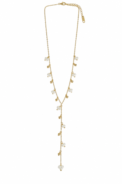 Colar Gravata Pérolas e Pendentes Dourado ou Prateado