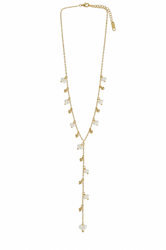Colar Gravata Pérolas e Pendentes Dourado ou Prateado