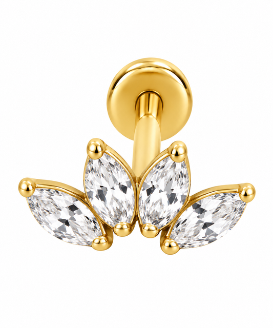 Piercing Curvo 4 Brilhos Dourado ou Prateado