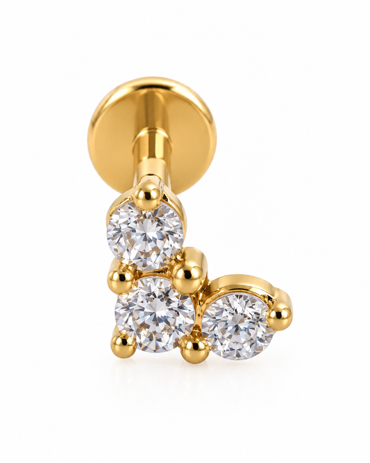 Piercing 3 Brilhantes Dourado ou Prateado
