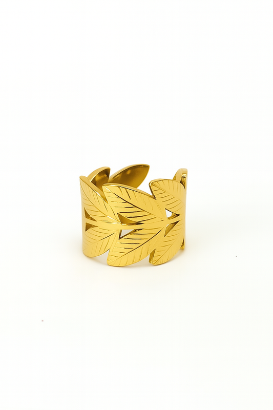 Anel Folhas | Dourado | Aço Inoxidável