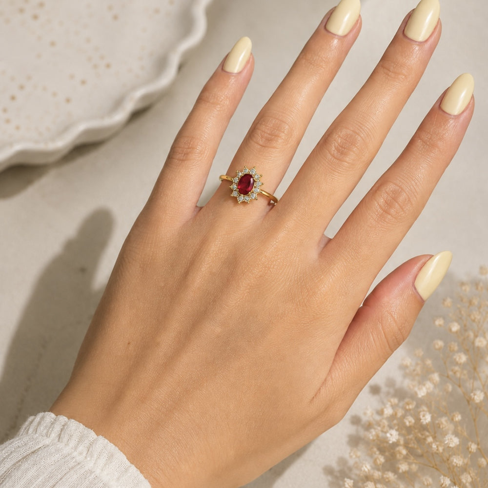 Anel Ajustável Ponto de Luz Vermelho Dourado ou Prateado