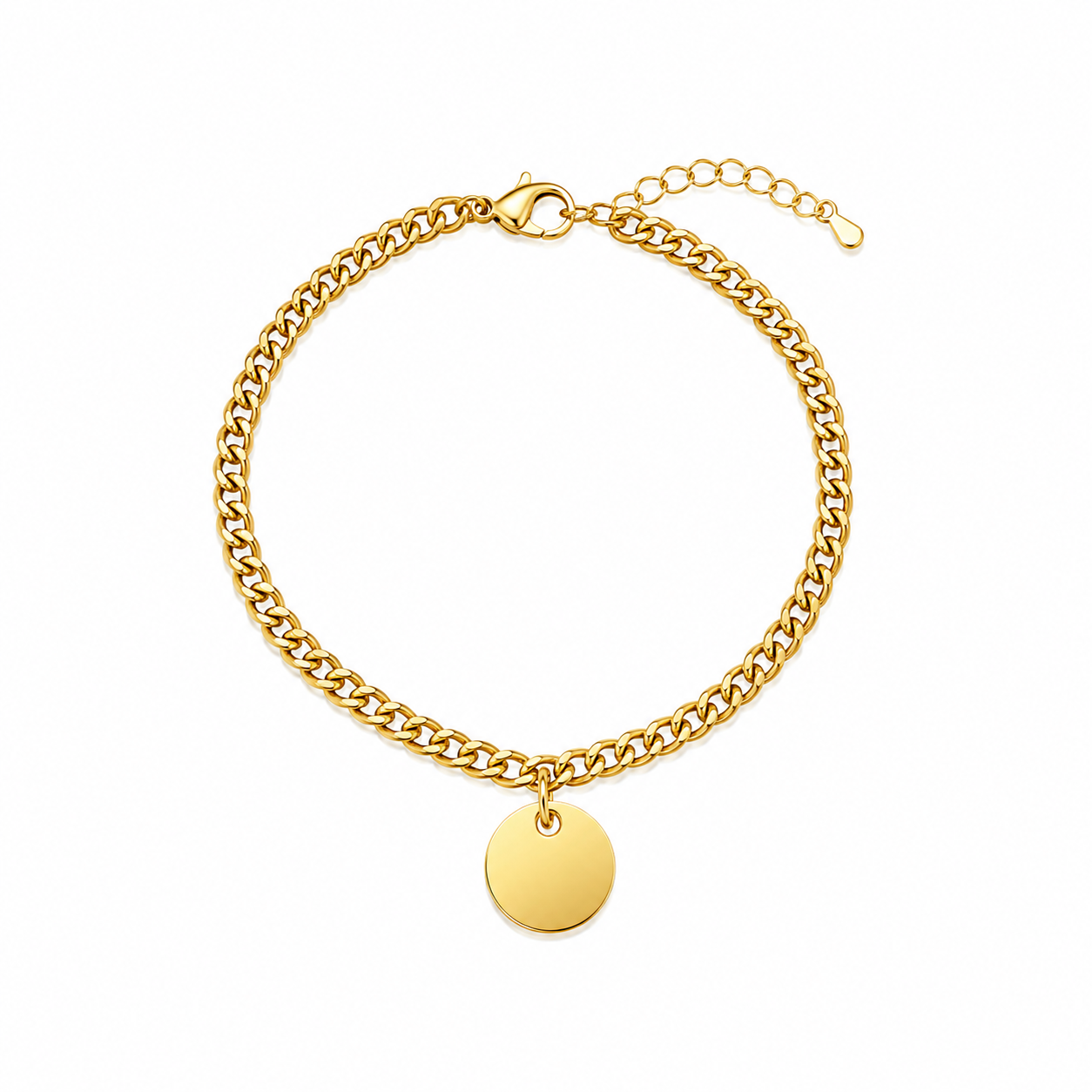 Pulseira em Aço Círculo com Gravação a Laser Dourado ou Prateado