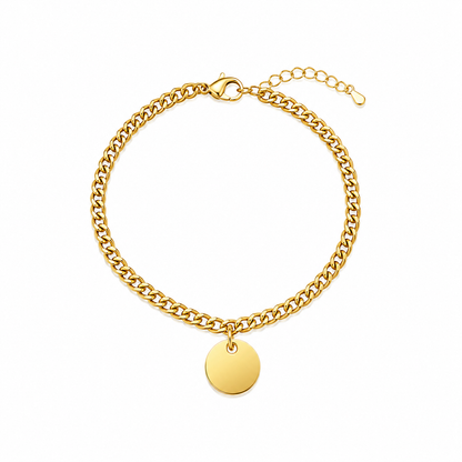 Pulseira em Aço Círculo com Gravação a Laser Dourado ou Prateado