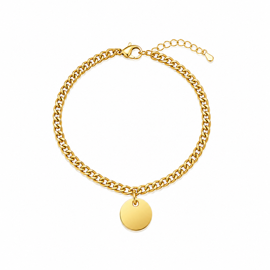 Pulseira em Aço Círculo com Gravação a Laser Dourado ou Prateado
