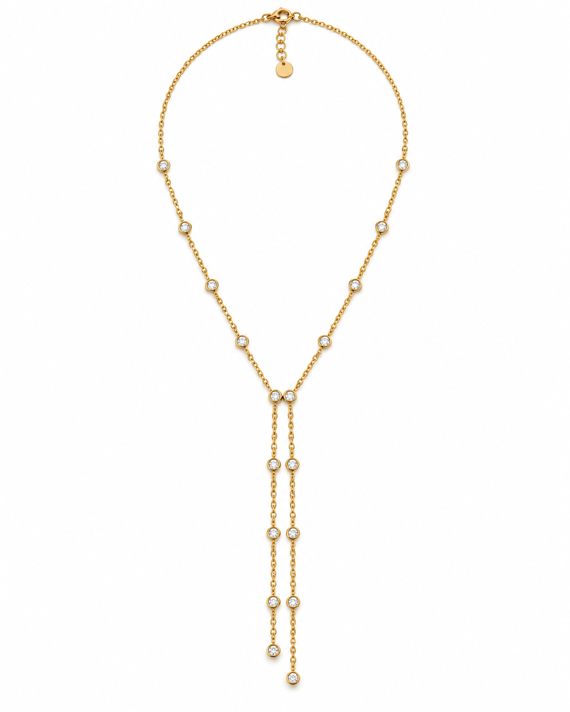 Colar Gravata Duplo Brilhantes Dourado ou Prateado