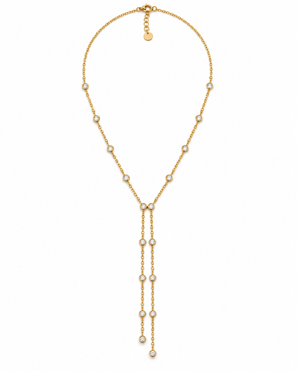 Colar Gravata Duplo Brilhantes Dourado ou Prateado