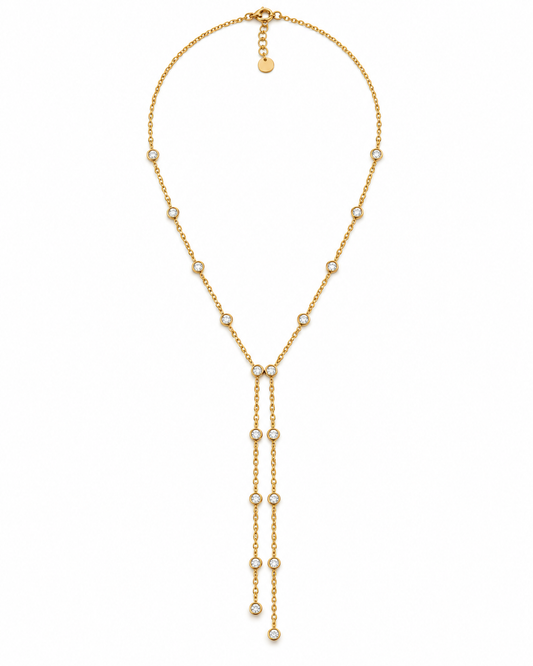 Colar Gravata Duplo Brilhantes Dourado ou Prateado