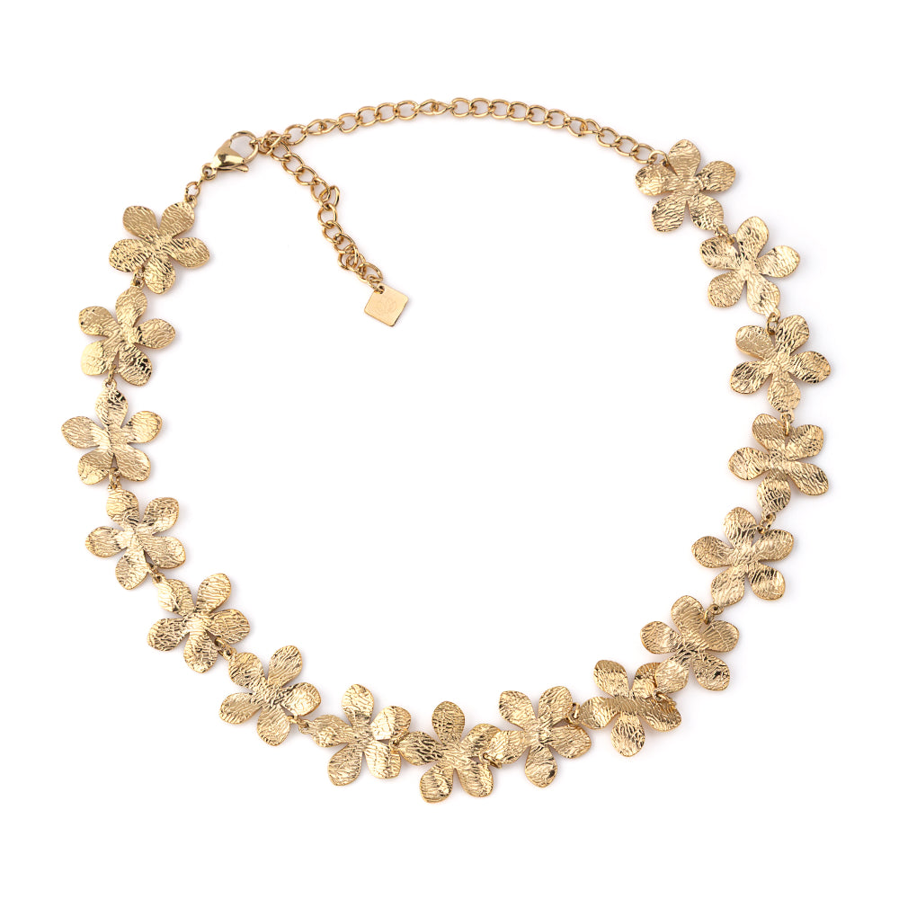 Colar Flores Trabalhada Dourado ou Prateado