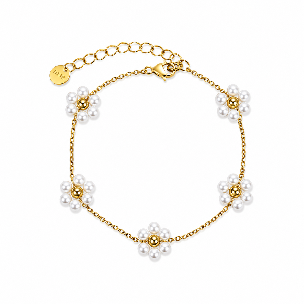 Pulseira Flores Pérola Dourado