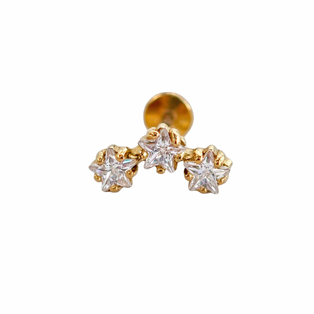 Piercing 3 Estrelas Dourado ou Prateado